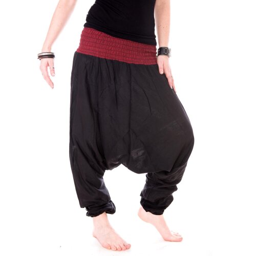 Vishes Leichte Sommer Haremshose einfarbiger Bund LANGE GRÖßE rot-schwarz