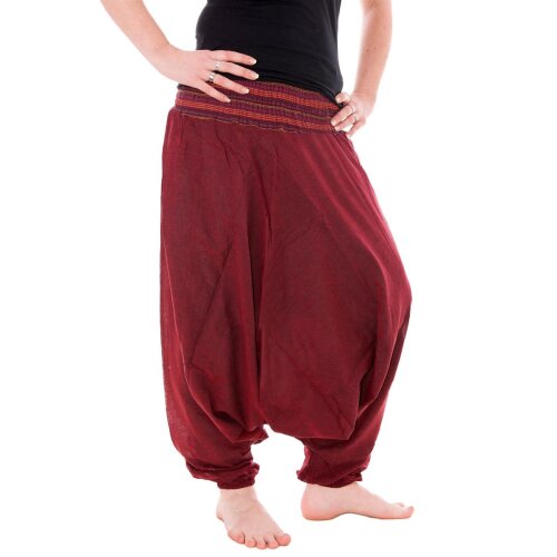 Vishes Baumwoll Haremshose mit gestreiftem Bund Dunkelrot