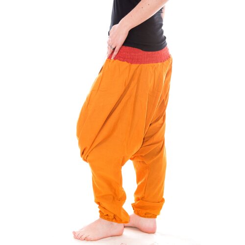 Vishes Leichte Sommer Haremshose einfarbiger Bund LANGE GRÖßE rot-gelb
