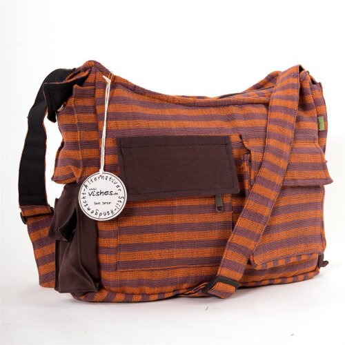 Vishes gestreifte Umhängetasche aus handgewebter Baumwolle Braunorange
