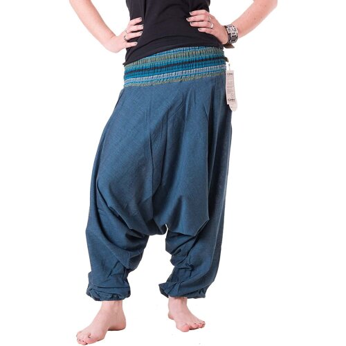 Vishes Baumwoll Haremshose mit gestreiftem Bund Türkisblau