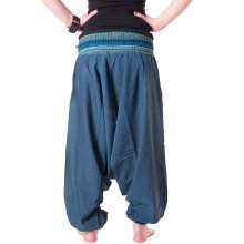 Vishes Baumwoll Haremshose mit gestreiftem Bund Türkisblau