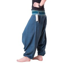 Vishes Baumwoll Haremshose mit gestreiftem Bund Türkisblau