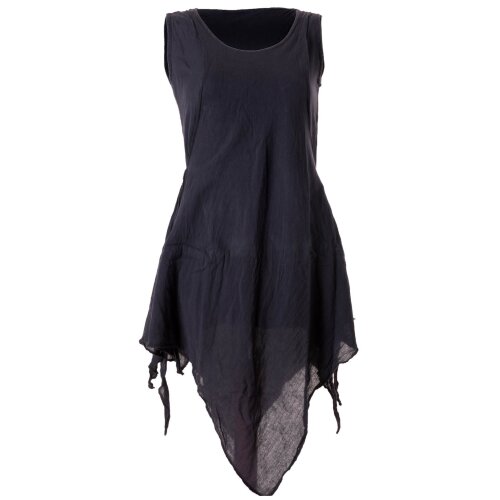 Vishes Zipfeliges Lagenlook Shirt Tunika aus handgewebter Baumwolle - im Used-Look schwarz 38-40