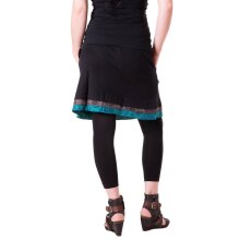 Vishes Kurzer Lagenlook Rock aus Baumwolle - mit Taschen zum Binden schwarz-türkis 36