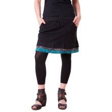 Vishes Kurzer Lagenlook Rock aus Baumwolle - mit Taschen zum Binden schwarz-türkis 36