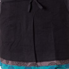 Vishes Kurzer Lagenlook Rock aus Baumwolle - mit Taschen zum Binden schwarz-türkis 40