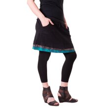 Vishes Kurzer Lagenlook Rock aus Baumwolle - mit Taschen zum Binden schwarz-türkis 44