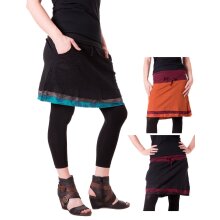 Vishes Kurzer Lagenlook Rock aus Baumwolle - mit Taschen zum Binden schwarz-türkis 46