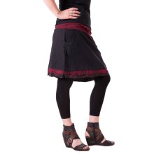 Vishes Kurzer Lagenlook Rock aus Baumwolle - mit Taschen zum Binden schwarz-rot 40