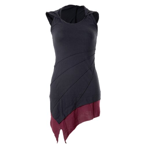 Vishes Mini Kleid Goa Neckholder Kleid zweifarbig Zipfelkleid schwarz-rot 44/46